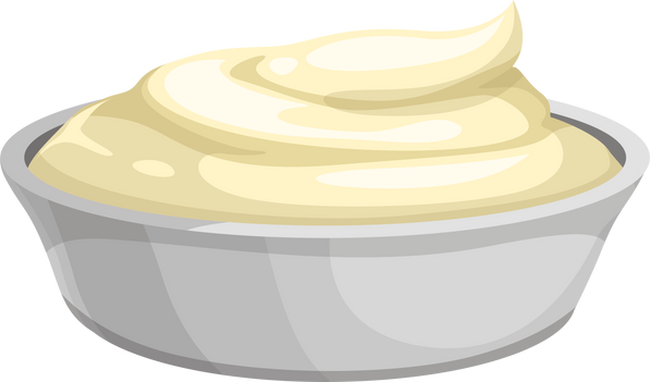 Bowl with Sauce, Cream, Mayonnaise, Yogurt in Cup