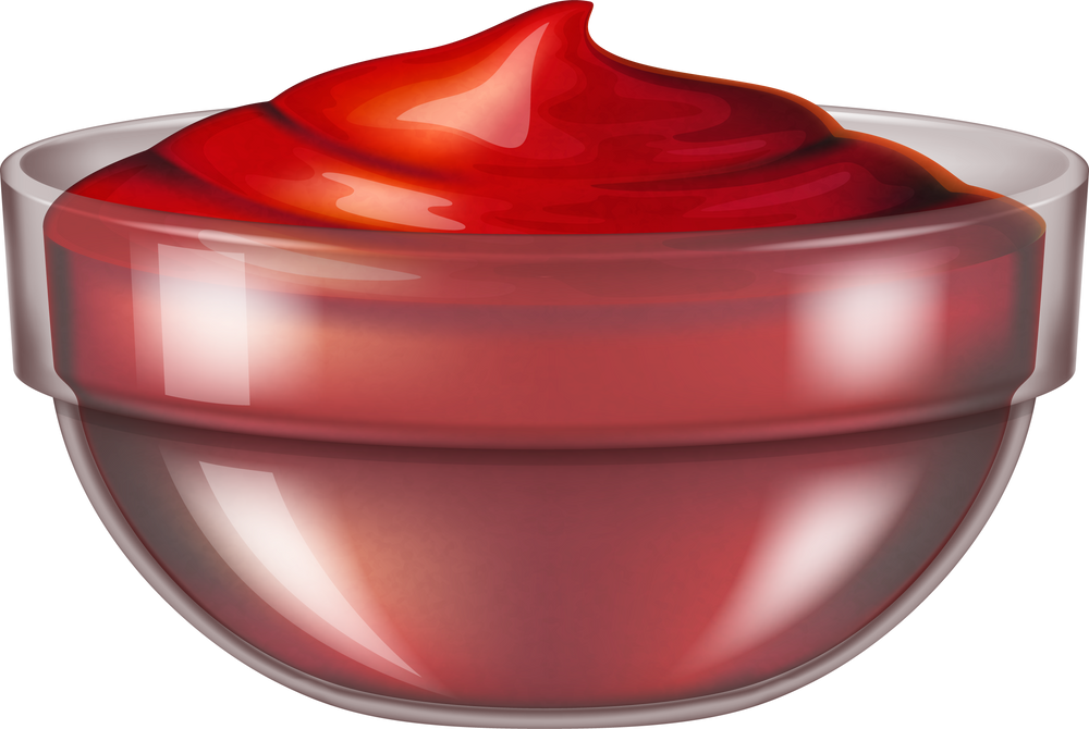 Bowls of tomato sauce or ketchup